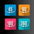 Angle degrees flat icons vector design. Arrows rotation circle symbol. Geometry measure