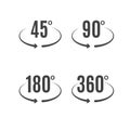 Angle degrees icons vector design. Arrows rotation circle symbol. Geometry measure