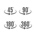 Angle degrees icons vector design. Arrows rotation circle symbol. Geometry measure