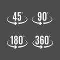 Angle degrees icons vector design. Arrows rotation circle symbol. Geometry measure