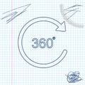 Angle 360 degrees line sketch icon isolated on white background. Rotation of 360 degrees. Geometry math symbol. Full