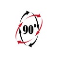 Angle 90 degrees sign icon. Geometry math symbol. Right angle. Classic flat icon. Colored circles. Vector