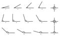 Angle with different degrees. Icon of obtuse and acute angle. Triangle with 90, 45, 120, 180 and 60 degree. Symbol of measure and Royalty Free Stock Photo