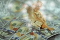 Angle doll and Numbers dice on Artificial American dollas for Background and concept idea Royalty Free Stock Photo