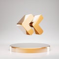 Angle Double Left icon. Yellow Gold Angle Double Left symbol on golden podium