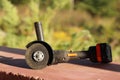 Angle grinder with handle on the veranda Royalty Free Stock Photo