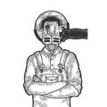 Angle grinder head worker sketch engraving vector