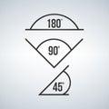 angle icon set, 180, 90, 45. Vector illustration isolated on modern background.