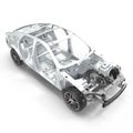 Angle from up Car Frame with Chassis on white. 3D illustration