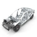 Angle from up Car Frame with Chassis on white. 3D illustration