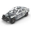 Angle from up Car Frame with Chassis on white. 3D illustration