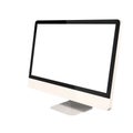 Angle View of Blank PC Monitor Isolated on White Background. 3D Render of White Modern Sleek Screen.