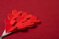 angle view bunch of red hearts on red background horizontal composition