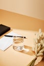 Angle view of notebook, envelope, pen Royalty Free Stock Photo