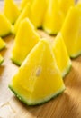 small slices yellow color fresh watermelon at vertical composition