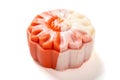 trendy and beautiful flower shape red and white colors moon cake on a white background