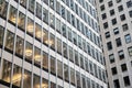 Angled lines corner office building exteriors circle lights Manhattan Royalty Free Stock Photo