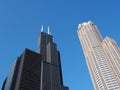Angular comparison of Willis Tower and 333 West Wacker Drive skyscrapers Royalty Free Stock Photo