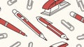Angled Red Pens & Paper Clips Pattern - Dynamic Office Motif, vector design Generative AI Royalty Free Stock Photo
