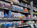 Mill Creek, WA USA - circa May 2022: Angled, selective focus on cold, cough, and flu medicine for sale inside a Town and Country Royalty Free Stock Photo