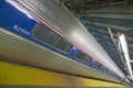 Angled view of Amtrak train in Penn Station, New York City, Manhattan, New York Royalty Free Stock Photo