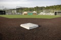 Angled view of a baseball field on a bright, sunny day Royalty Free Stock Photo