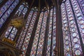 Angled view Beautiful stained glass windows, Sainte-Chapelle Paris France