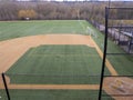 view of a large, empty baseball field on an overcast day Royalty Free Stock Photo