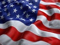 Angled view of a mid-flutter American flag, vibrant red, white, and blue, against a gray backdrop, captured in realistic style Royalty Free Stock Photo