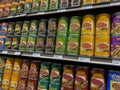 Mill Creek, WA USA - circa April 2022: Angled view of a selection of canned soups for sale inside a Town and Country grocery store