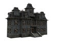 Angled view of spooky deserted old mansion house. 3D illustration isolated on white Royalty Free Stock Photo