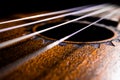 Angled View of Ukulele Strings and Soundhole Royalty Free Stock Photo