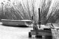 Angler boat on ice at Lake Balaton, Hungary Royalty Free Stock Photo