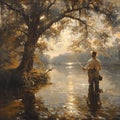 Angler casting a line in a serene river
