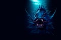 Angler fish on background of dark blue water realistic illustration art. Royalty Free Stock Photo