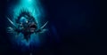 Angler fish on background of dark blue water realistic illustration art.