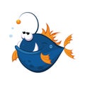 Angler fish, sea, tropical, aquarium fish. Colorful cartoon character