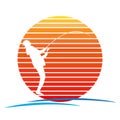 Angler Fishing logo with Sunset on white background