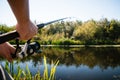 Angler fishing in river