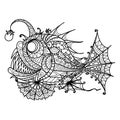 Mandala Anglerfish for coloring book, printing on product,laser cutting,eangraving and so on. Vector illustration