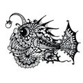 Mandala Anglerfish for coloring book, printing on product,laser cutting,eangraving and so on. Vector illustration