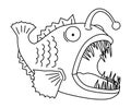 Anglerfish Shines with its Fishing Rod outline vector illustration