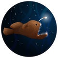 Anglerfish vector illustration. Deep sea predatory fish