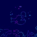 Anglerfish Vector Line Icon, Illustration on a Dark Blue Background. Related Bottom Border