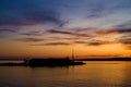 Anglers at Lake Balaton at sunset. Royalty Free Stock Photo