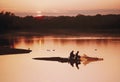 Anglers at sunset Royalty Free Stock Photo