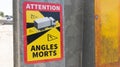 Angles morts french text stickers mandatory on France trucks means beware of blind spots