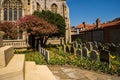 The Anglican church in the Norfolk seaside town of Cromer and its flower gardens captured during a busy bank holiday weekend. UK