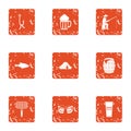 Angling icons set, grunge style