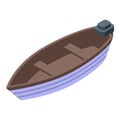 Angling wooden boat icon isometric vector. Fishery hobby vessel